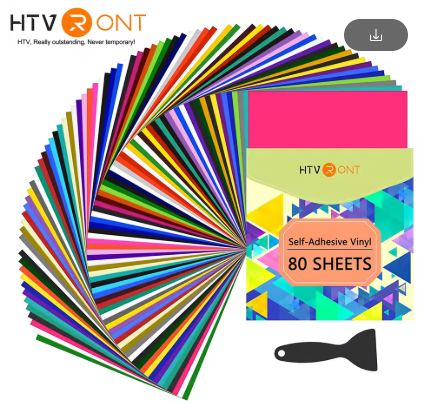 Ensemble de 80 feuilles de vinyle permanent de qualité supérieure – 12 x 12 pouces – Feuilles autocollantes pour projets Cricut et DIY