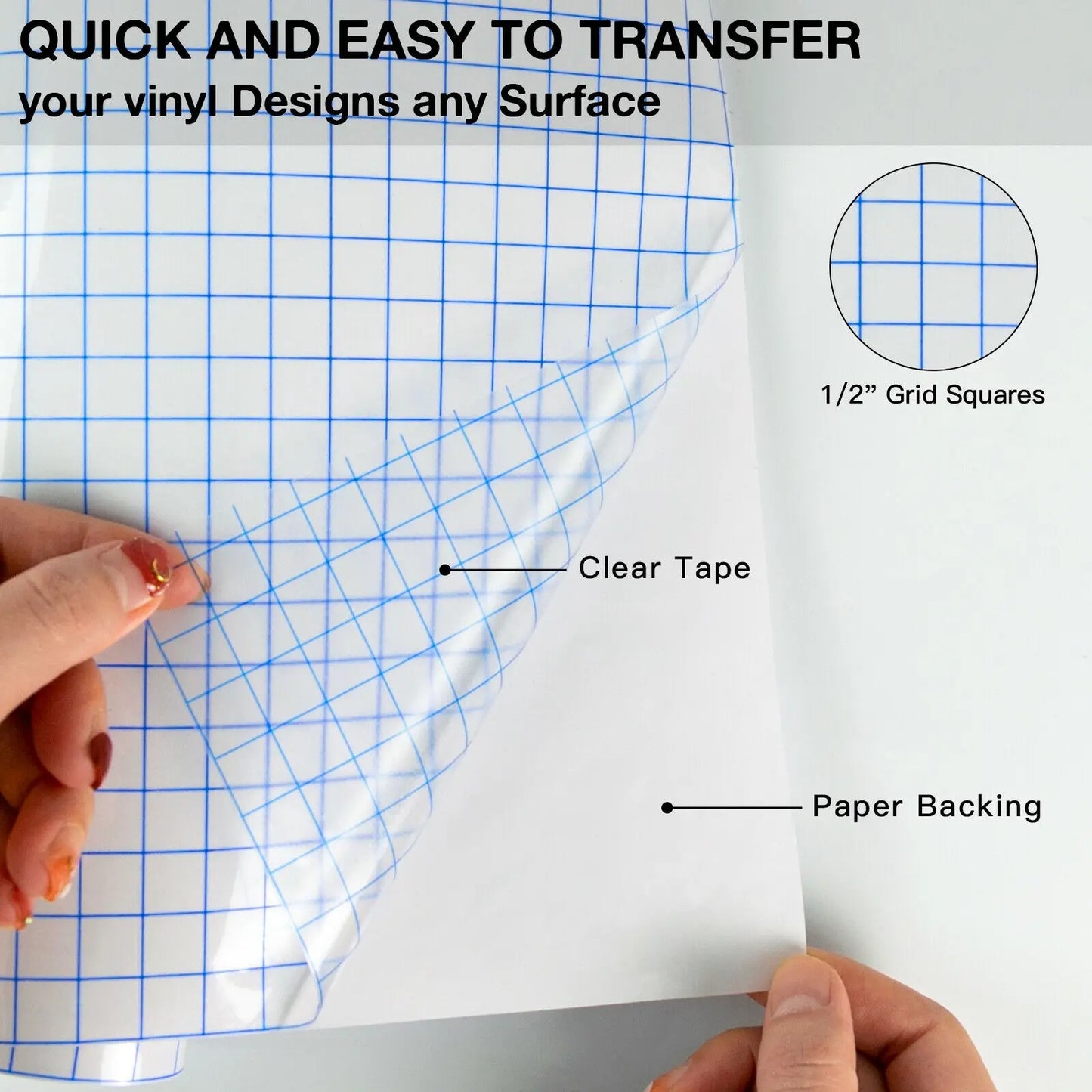 Cricut-kompatibel – 3,6 Meter Transferfolie mit Ausrichtungsgitter (transparent & selbstklebend)