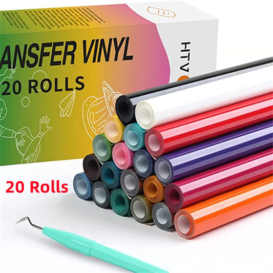 Cricut-kompatibel: 20er Set PU Flexfolie 30 × 90 cm – HTV Rollen für T-Shirts, Bügelbilder & DIY-Projekte