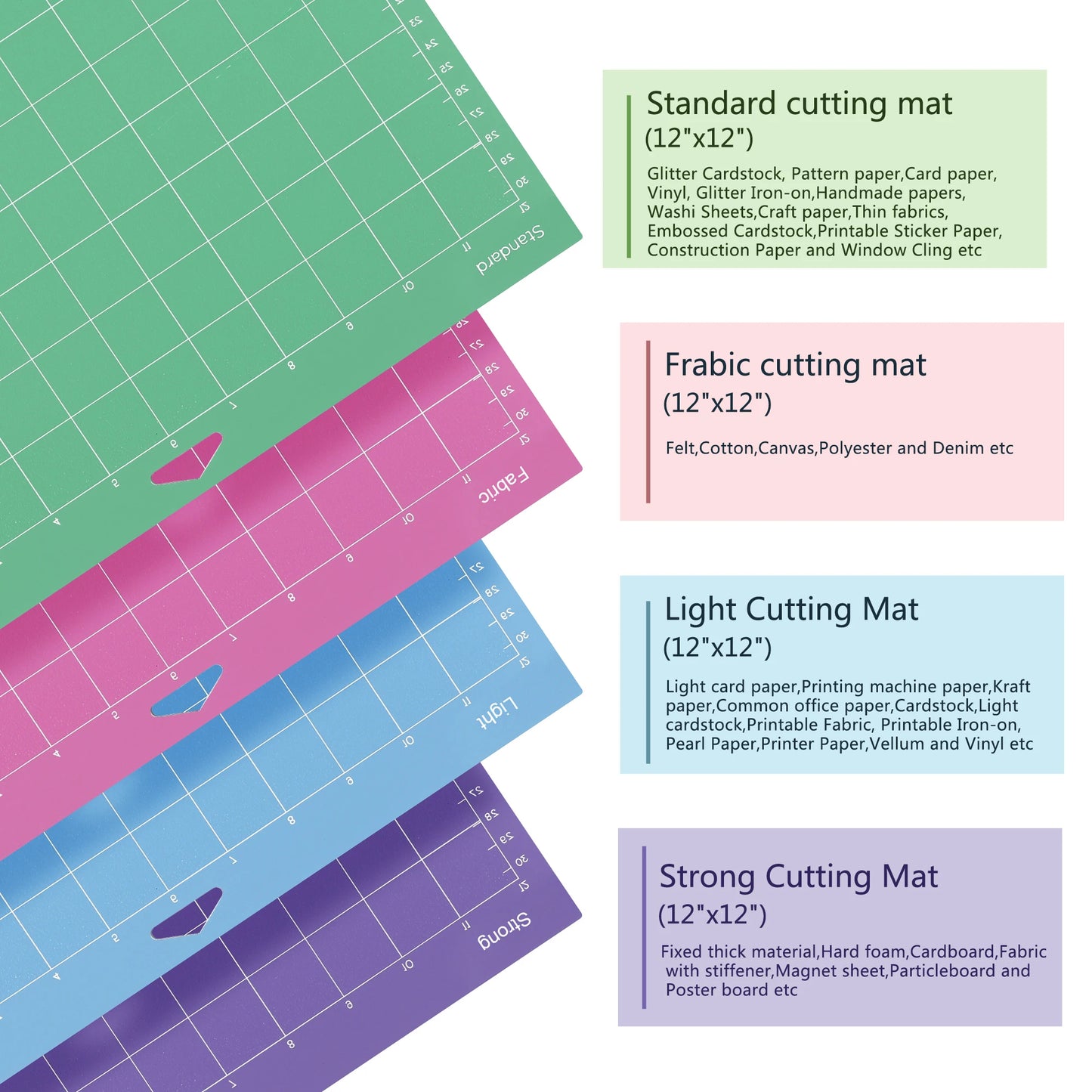 Cricut-kompatibel – 4er-Set Schneidematten 30×30 cm (StandardGrip, LightGrip, StrongGrip, FabricGrip)