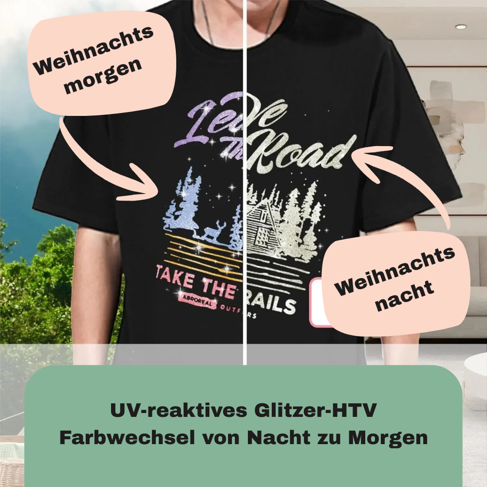 NEU! Cricut-kompatibel: 9er-Bundle – UV-reaktives Glitzer-Wärmeübertragungs-Vinyl, 30,5 x 25,4 cm – Farbwechselnd bei Sonnenlicht – HTV Folien-Set für Plotter & Wärmepresse