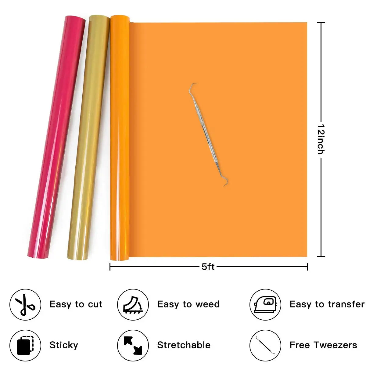 12-Stück Cricut-kompatibel Iron-On-Set (HTV) | 30 cm x 1,5 m