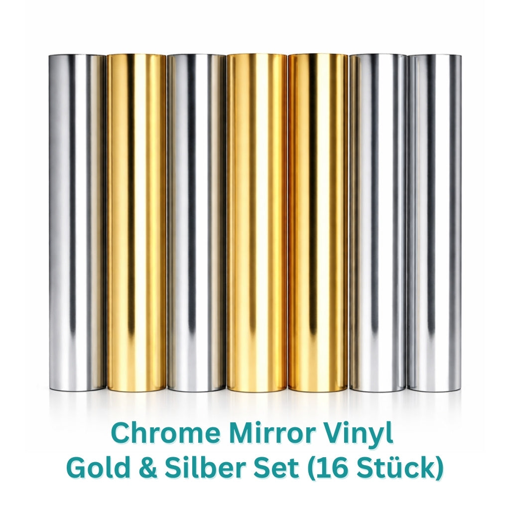 Cricut-kompatibel Plotter Spiegel-Vinyl Folien 30,5 × 30,5 cm – 16er Set Metallic Permanent (Gold & Silber)
