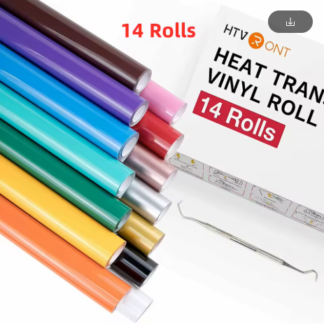 Silhouette compatible – Set de 14 rouleaux de film thermocollant pour plotter 30 × 90 cm – Film flex HTV pour Silhouette Cameo