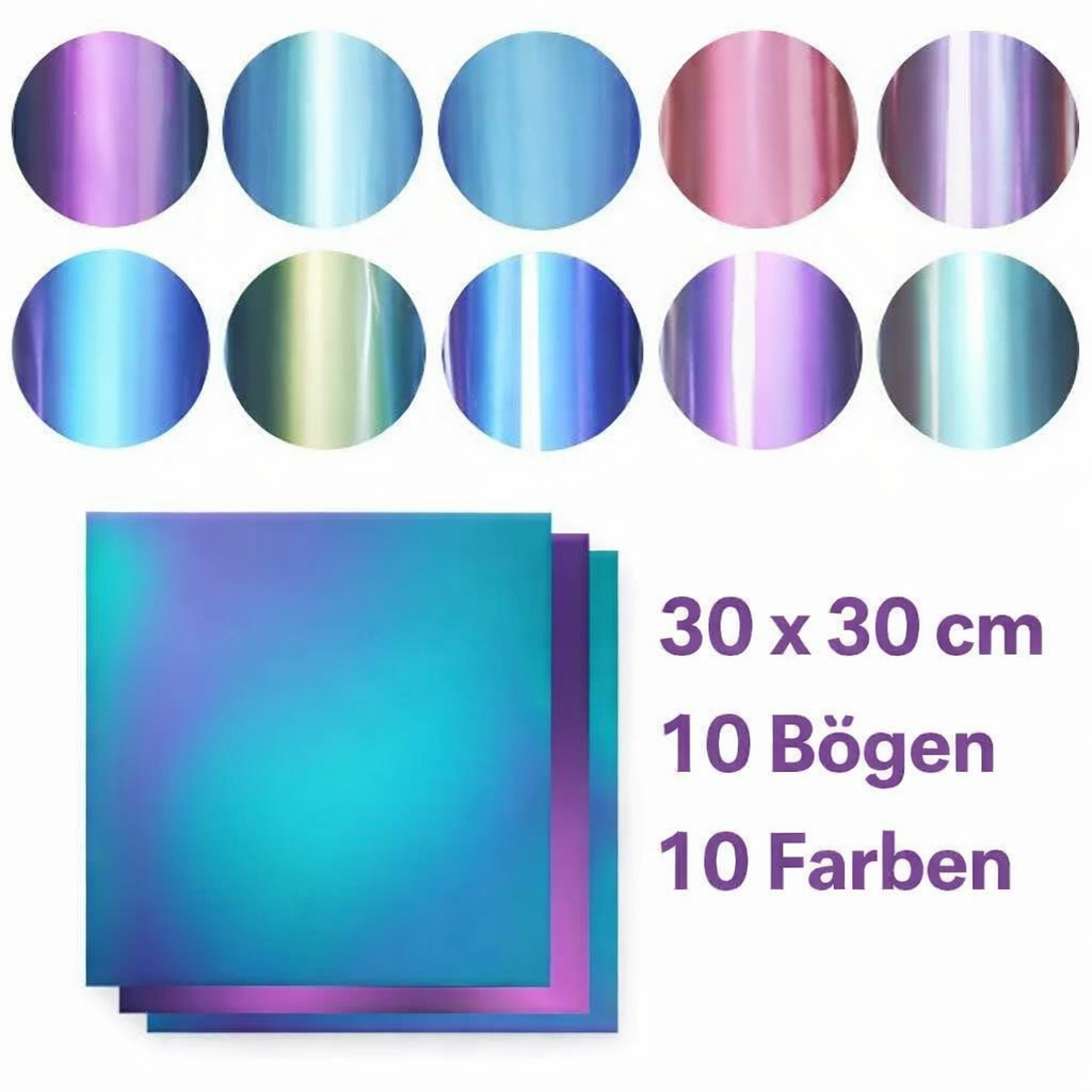 Cricut-kompatibel Plotter Chameleon PU Wärmeübertragungsfolie 30 x 30 cm – 10er Set Farbwechsel HTV – Bild 2
