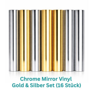 Cricut-kompatibel Plotter Spiegel-Vinyl Folien 30,5 × 30,5 cm – 16er Set Metallic Permanent (Gold & Silber)