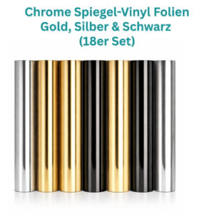 Cricut-kompatibel Plotter Spiegel-Vinyl Folien 30,5 × 30,5 cm – 18er Set Metallic Permanent (Gold, Silber & Schwarz)