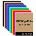 Cricut-kompatible HTV Bügelfolie 30 × 25 cm – 20 Farben Transferfolien Set für Plotter