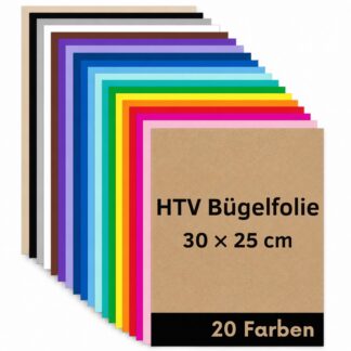 Cricut-kompatible HTV Bügelfolie 30 × 25 cm – 20 Farben Transferfolien Set für Plotter